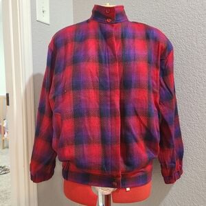 Vintage 80S Pogia Red Purple Plaid Bomber Jacket Size M